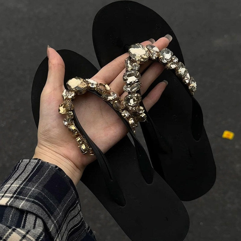 Rhinestone Platform Flip-Flop Sandals