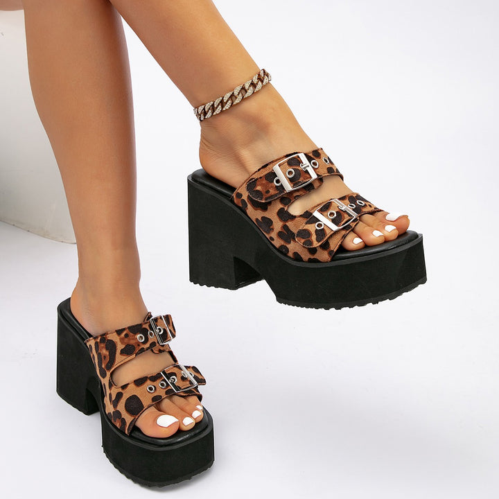 SUNKISSEDSTEP Women’s Savannah Leopard Platform Heeled Slides (US 5.5–9.5)