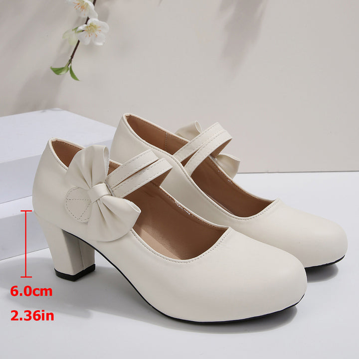 SUNKISSEDSTEP Women’s Bow Detail Mary Jane Block Heels