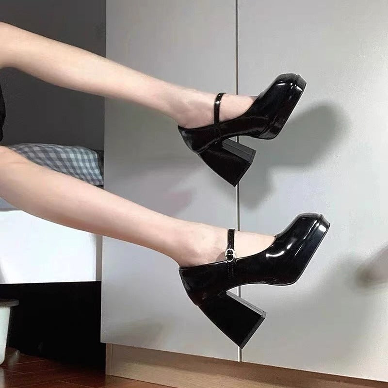 Retro Square Toe Mary Jane Chunky Heel Pumps