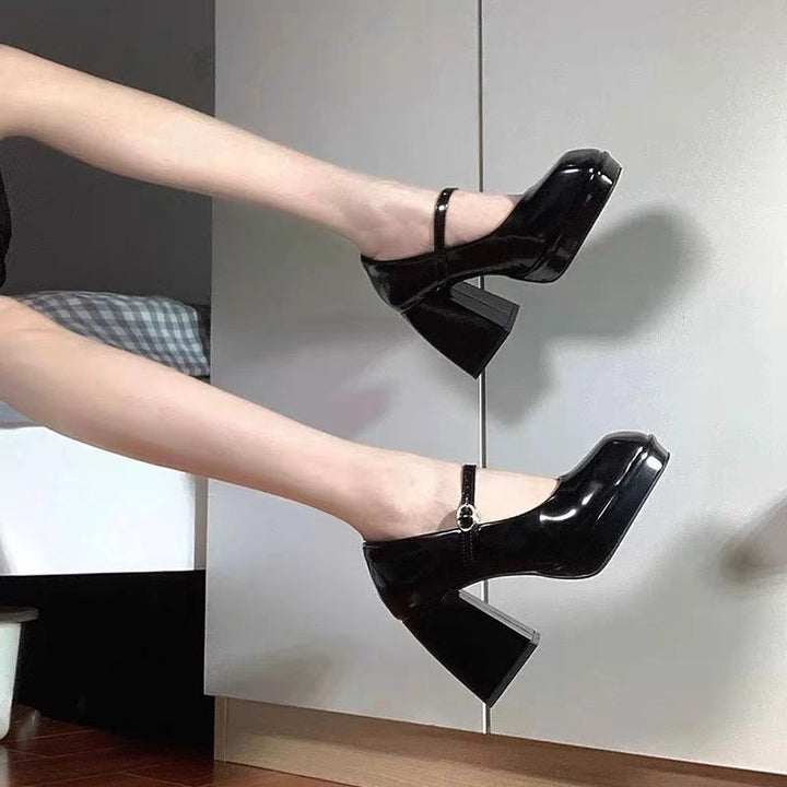 Retro Square Toe Mary Jane Chunky Heel Pumps