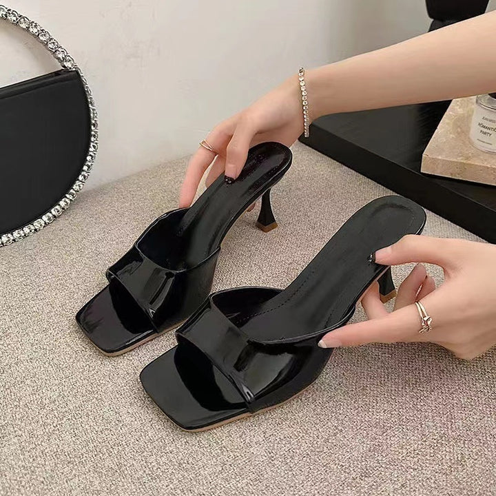 Glossy Square Toe Heels