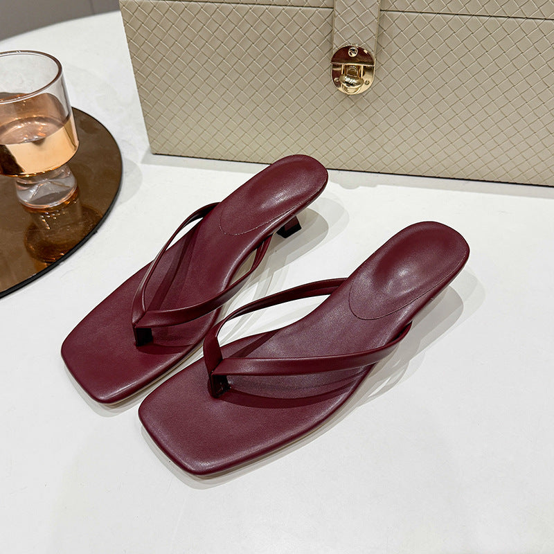 French Kitten Heel Thong Sandals