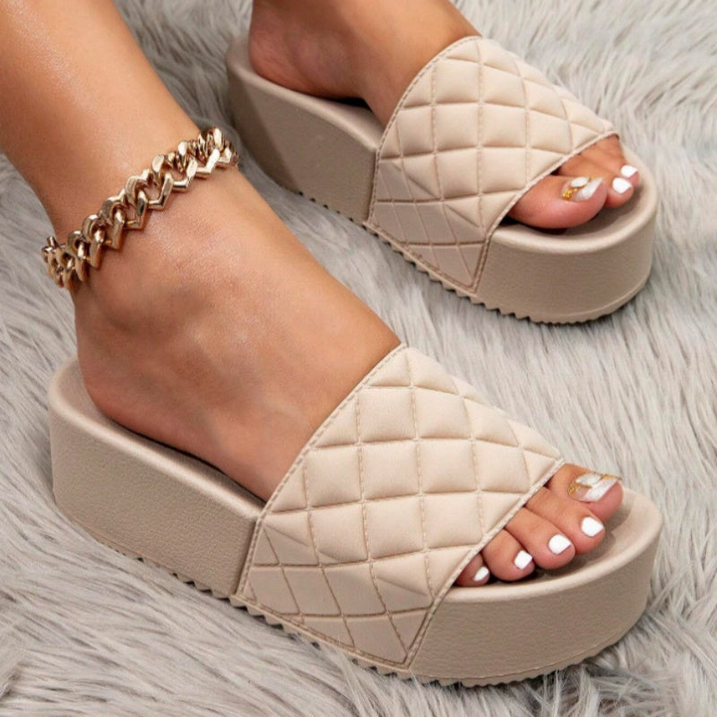 Quilted Diamond Wedge Slide Sandals