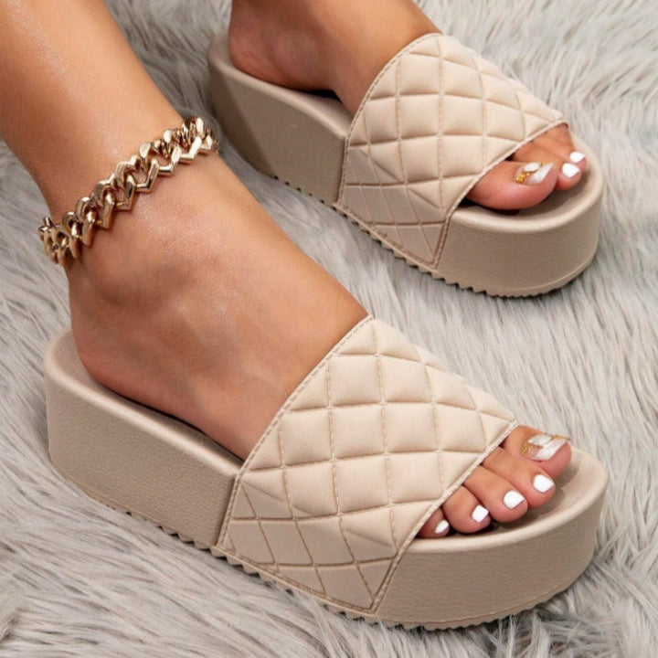 Quilted Diamond Wedge Slide Sandals