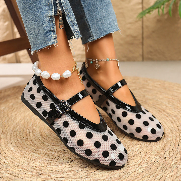 Polka Dot Mesh Mary Jane Flats