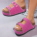 Pearl &amp; Rhinestone Cork Platform Slide Sandals