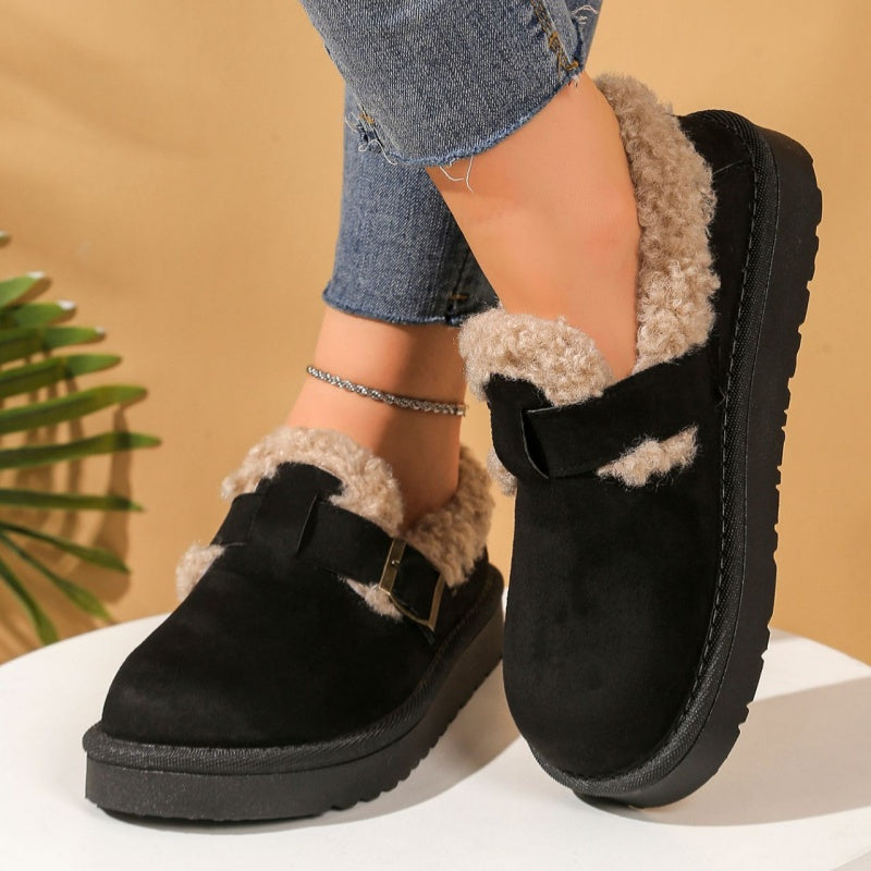 SUNKISSEDSTEP Women’s Buckle Plush Platform Snow Boots