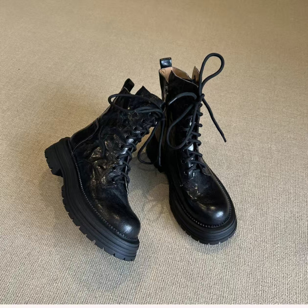 SUNKISSEDSTEP Women’s Genuine Leather Platform Combat Boots