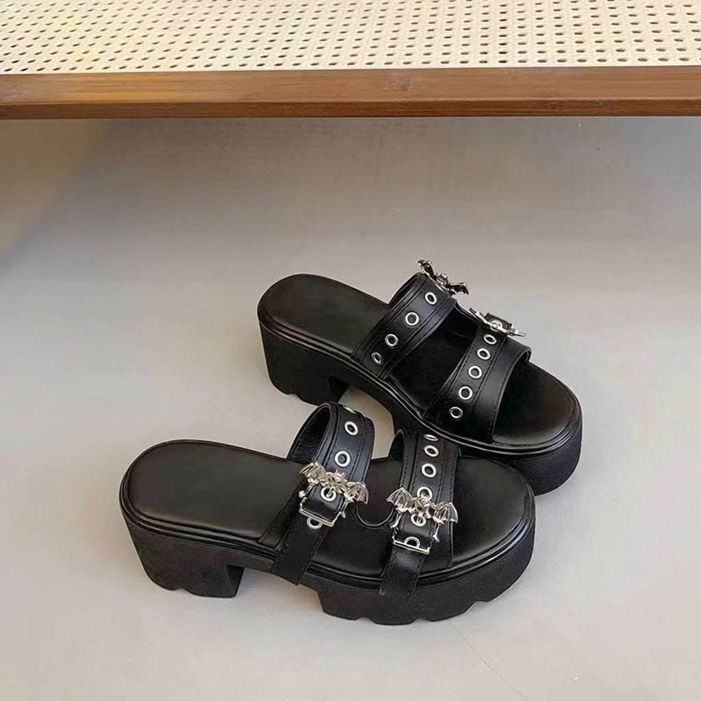 Dark Platform Slide Sandals
