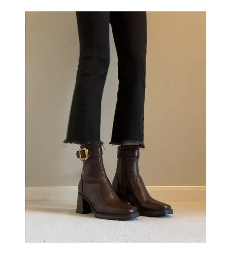 SUNKISSEDSTEP Women’s Buckle-Detail Knee-High Block Heel Boots