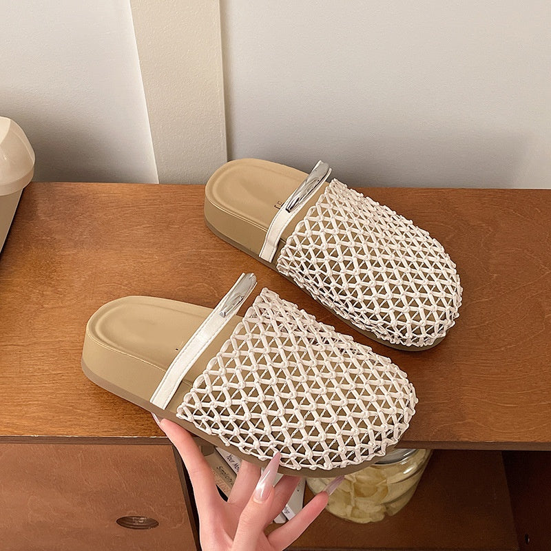 Retro Hollow Woven Mule Slide Sandals