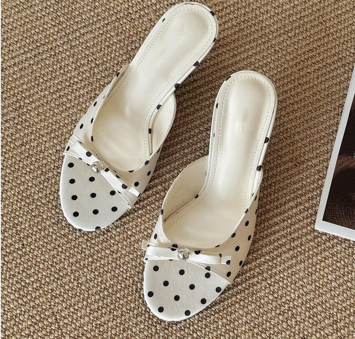 Polka Dot Bow Kitten Heel Sandals