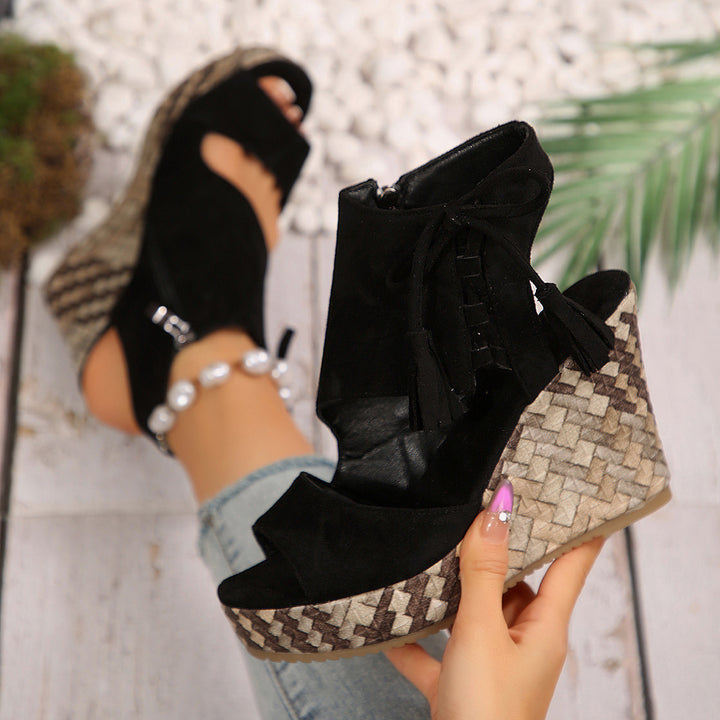 SUNKISSEDSTEP Women’s Tassel Lace-Up Wedge Sandals