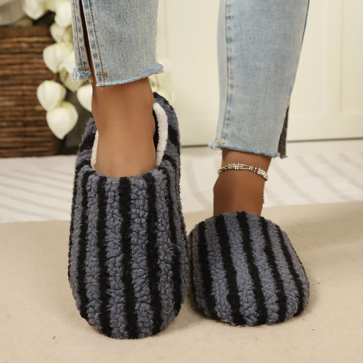 SUNKISSEDSTEP Women’s Striped Plush Closed-Toe House Slippers