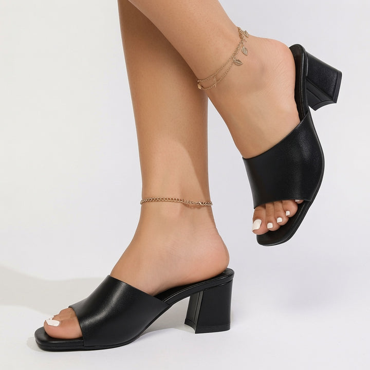 Square Toe Block Heel Slide Sandals