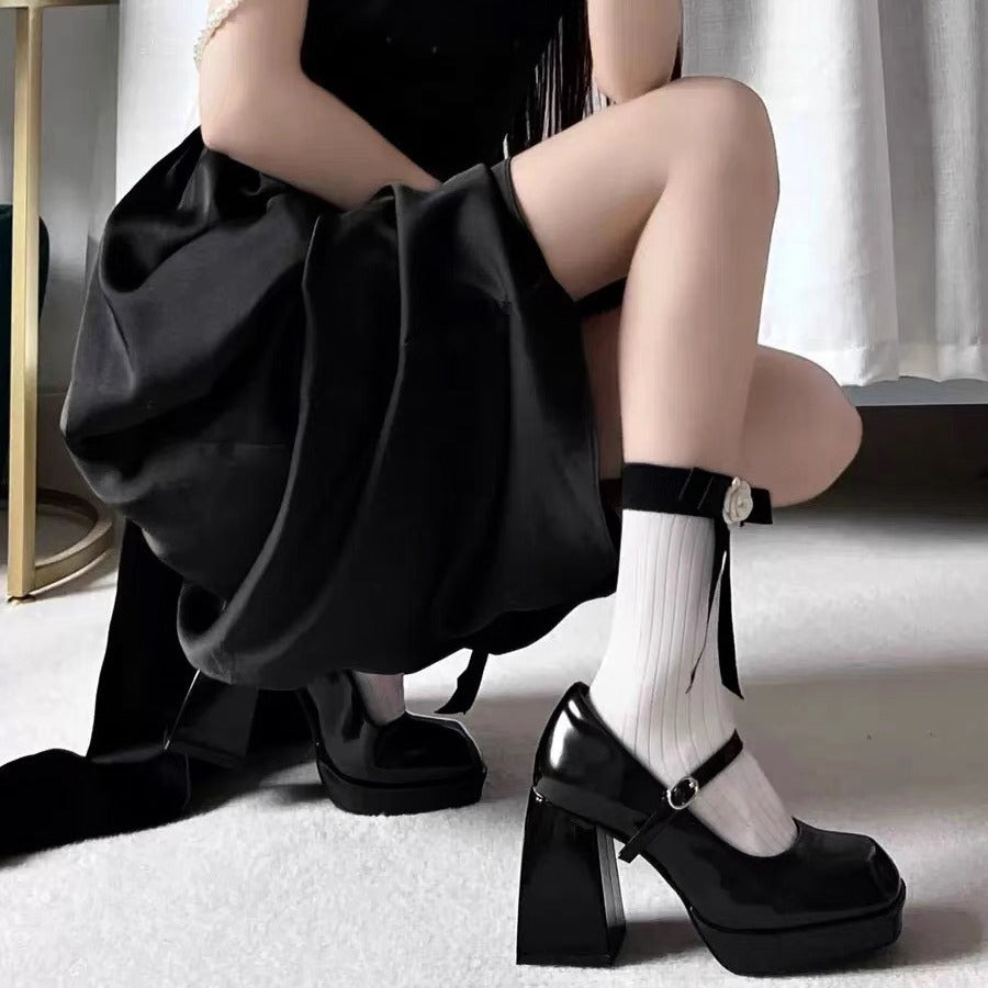Retro Square Toe Mary Jane Chunky Heel Pumps