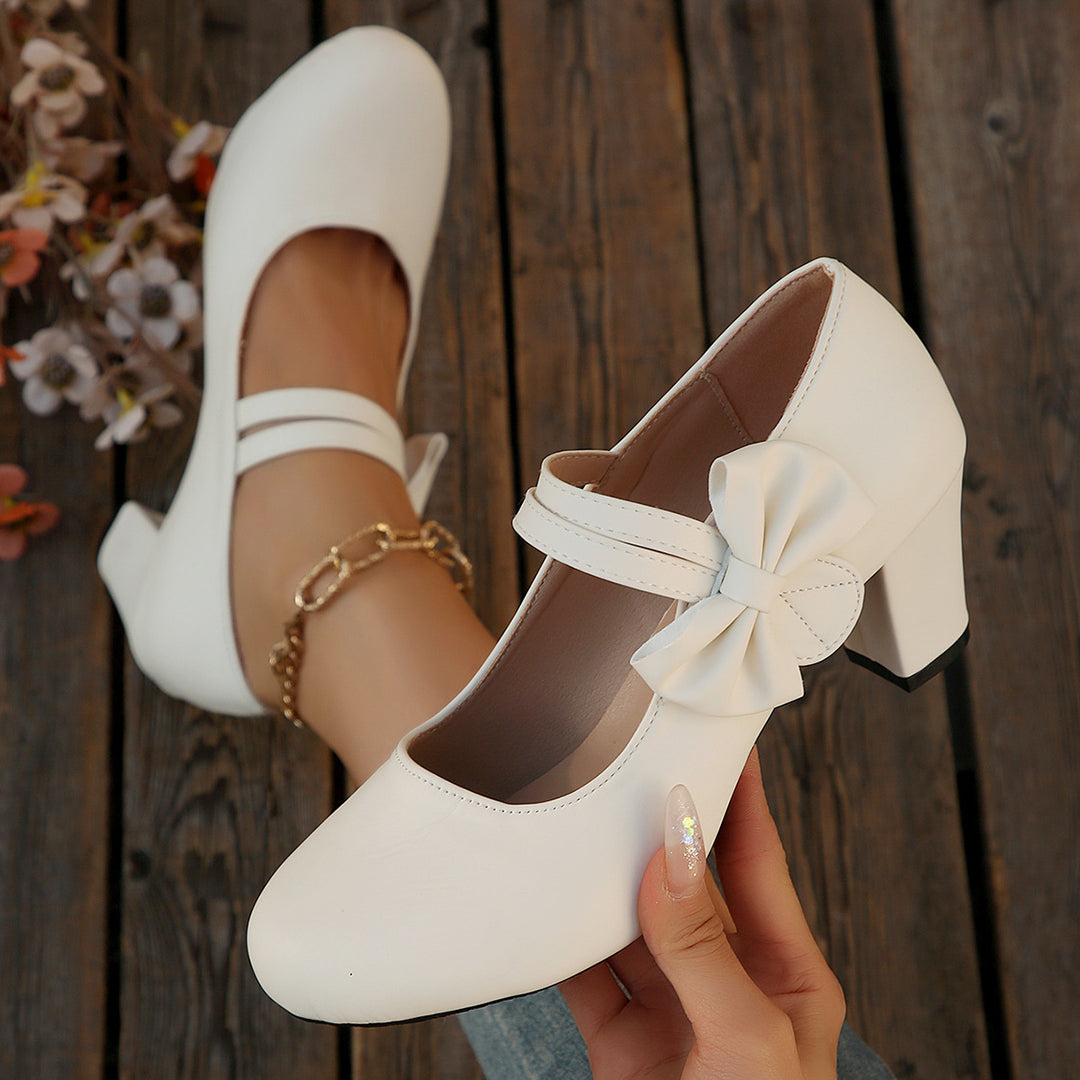 SUNKISSEDSTEP Women’s Bow Detail Mary Jane Block Heels