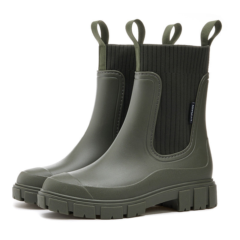 SUNKISSEDSTEP Women’s Knit-Panel Chelsea Rain Boots