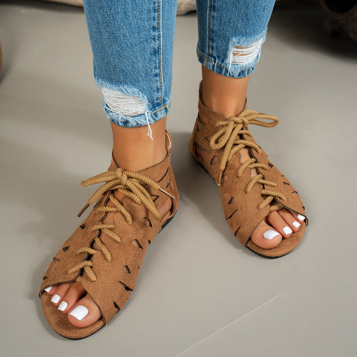 SUNKISSEDSTEP Women’s Boho Lace-Up Cutout Flat Sandals