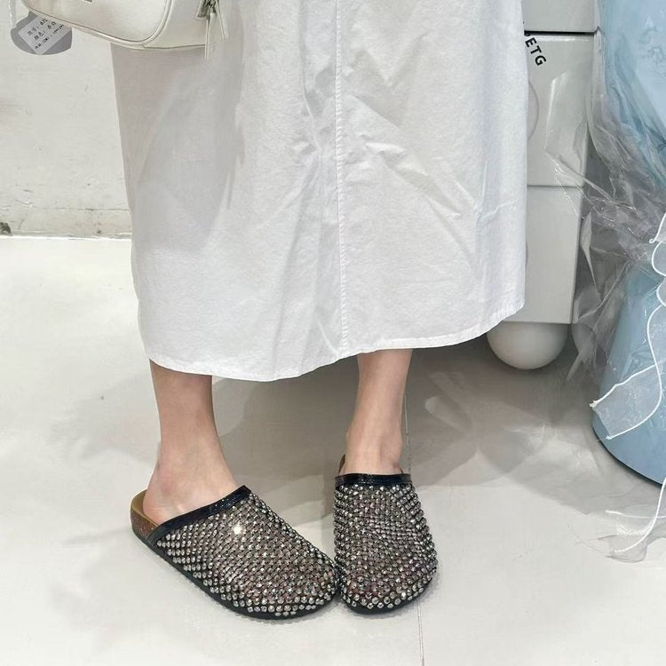 Rhinestone Mesh Platform Slide Sandals