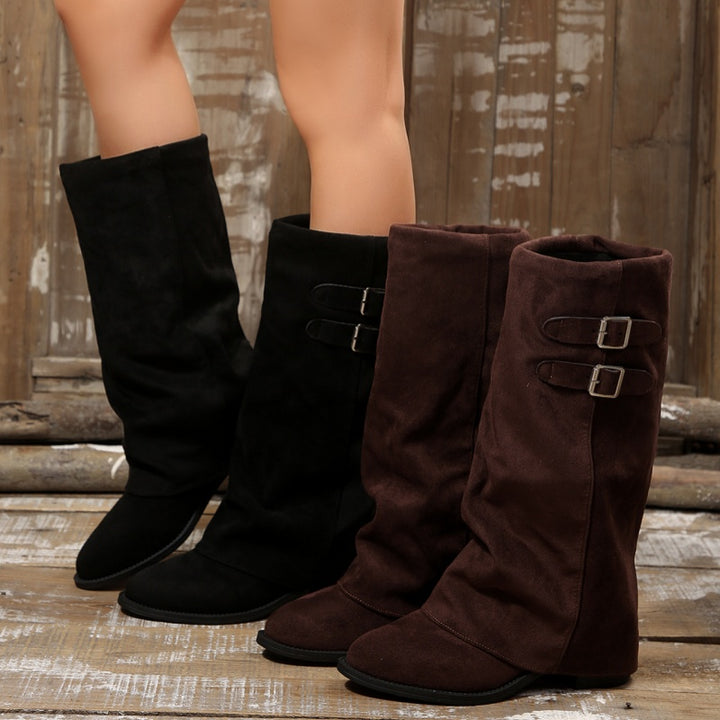 SUNKISSEDSTEP Women’s Rustic Buckle Slouch Boots