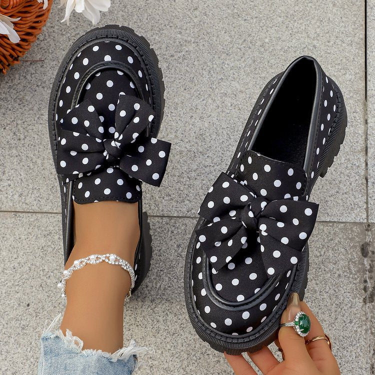 SUNKISSEDSTEP Women’s Polka Dot Bow Platform Loafers
