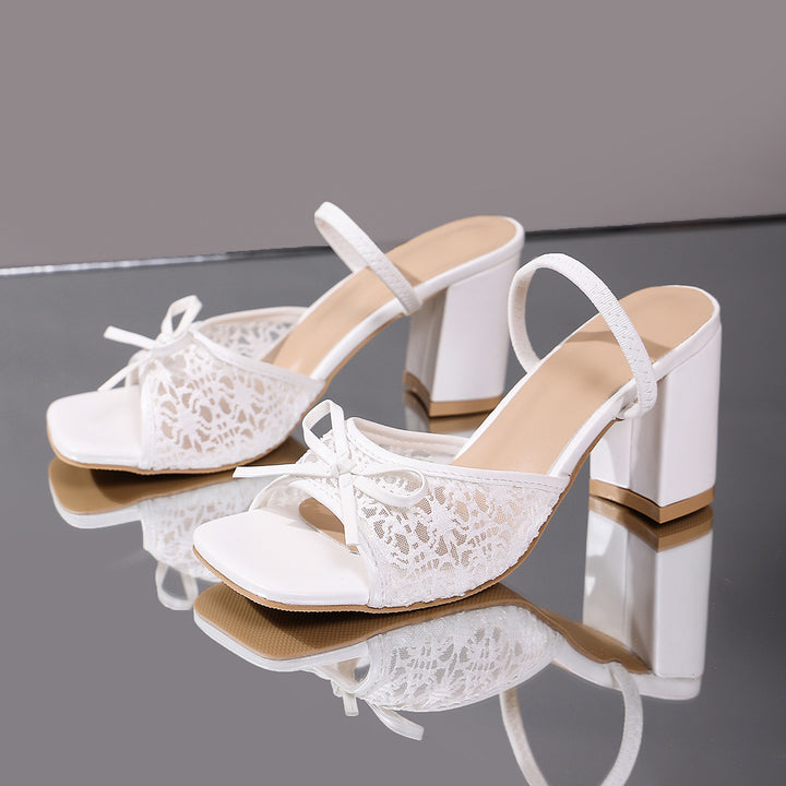 SUNKISSEDSTEP Women’s Celeste Lace Bow Block Heel Slides (US 5.5–9.5)