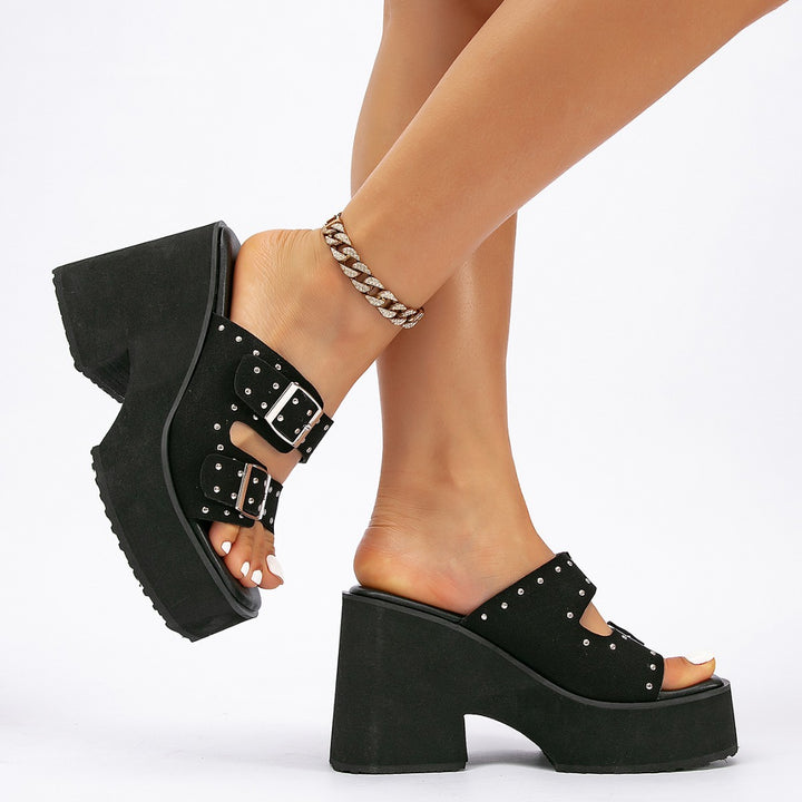 SUNKISSEDSTEP Women’s Savannah Leopard Platform Heeled Slides (US 5.5–9.5)