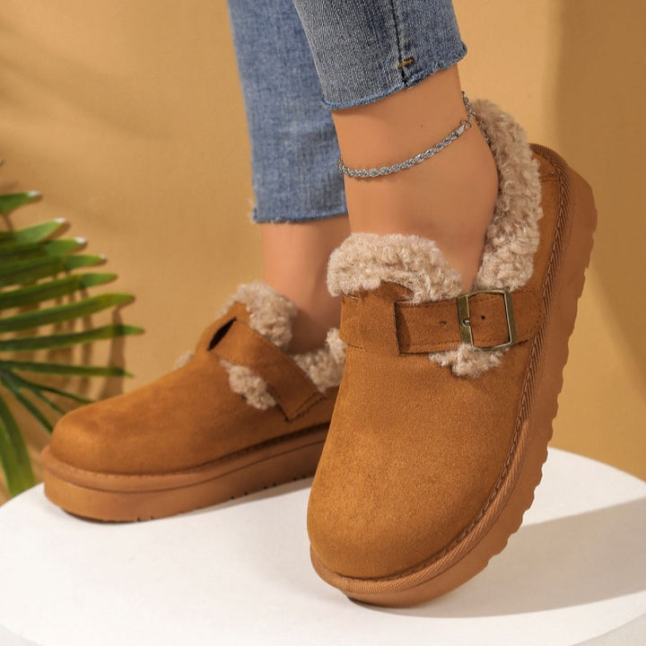 SUNKISSEDSTEP Women’s Buckle Plush Platform Snow Boots