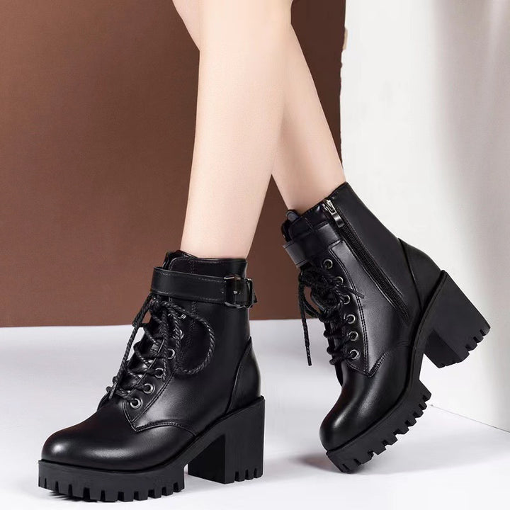 SUNKISSEDSTEP Women’s Buckle Detail Platform Ankle Boots