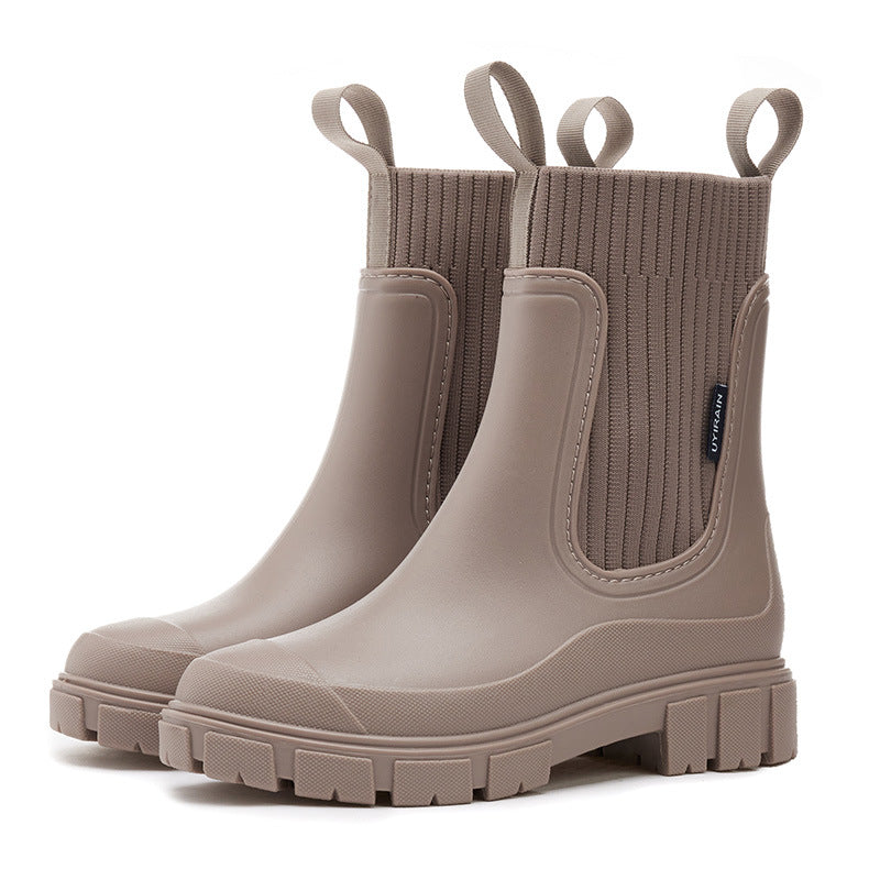 SUNKISSEDSTEP Women’s Knit-Panel Chelsea Rain Boots