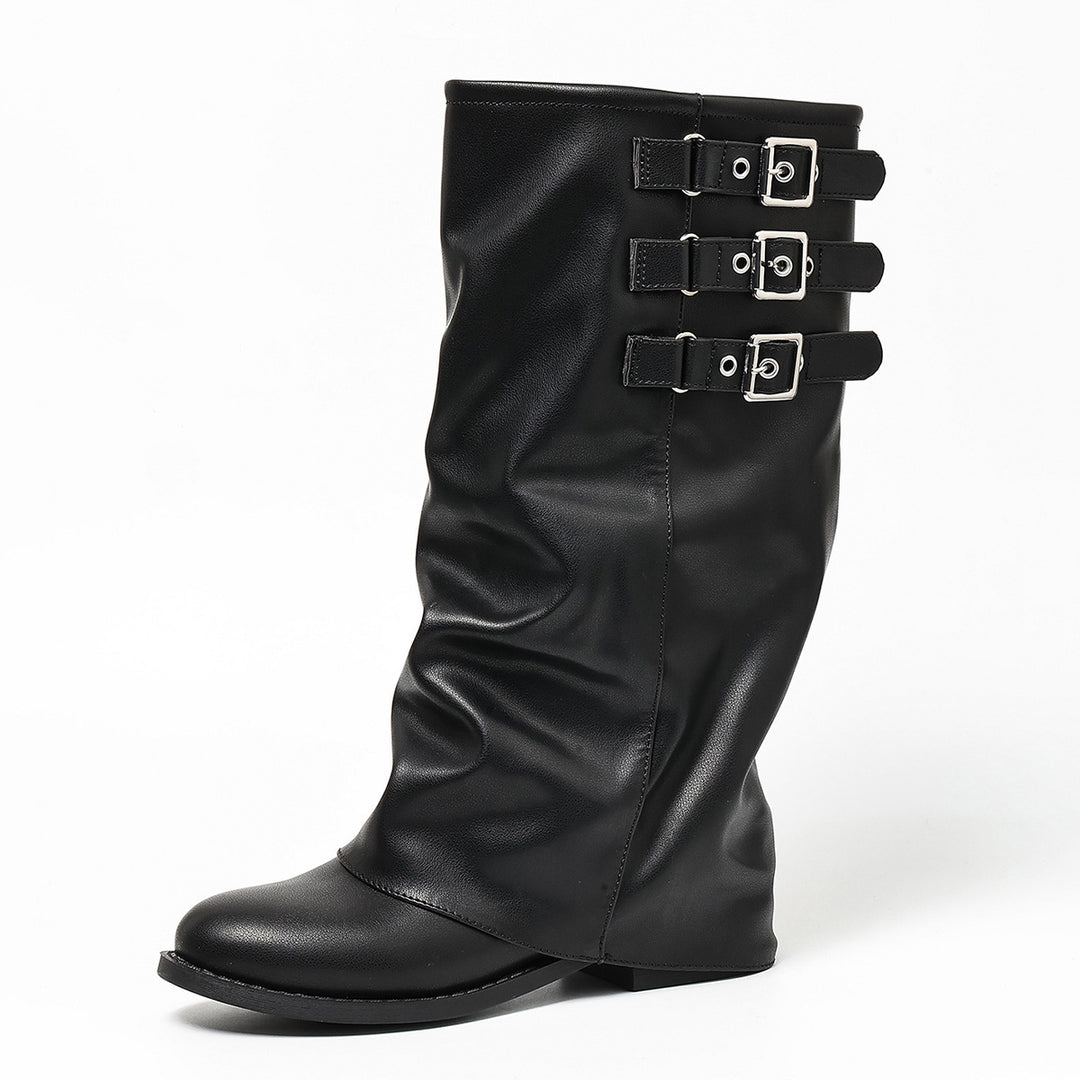 SUNKISSEDSTEP Women’s Triple Buckle Slouch Mid-Calf Boots