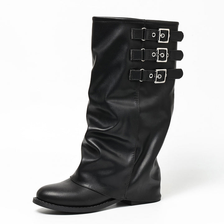 SUNKISSEDSTEP Women’s Triple Buckle Slouch Mid-Calf Boots