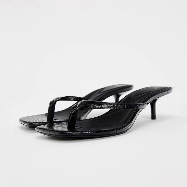 Crocodile Texture Kitten Heel Mules