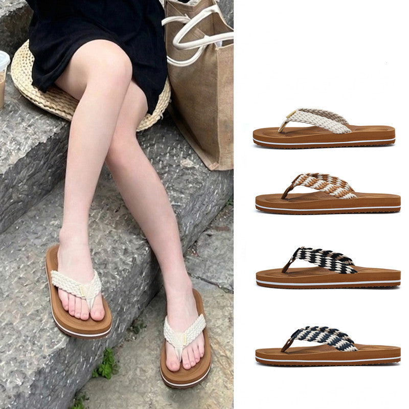 SUNKISSEDSTEP Women’s Coastal Weave Flip-Flop Sandals (US 6–8.5)