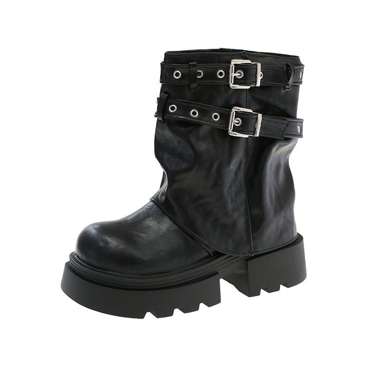 SUNKISSEDSTEP Women’s Multi-Buckle Platform Combat Boots