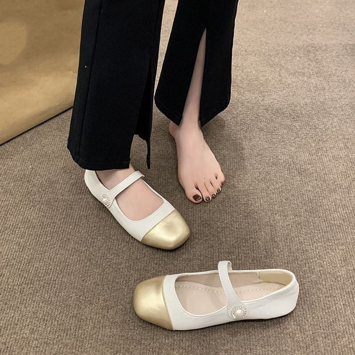 SUNKISSEDSTEP Women’s Two-Tone Mary Jane Flat Shoes