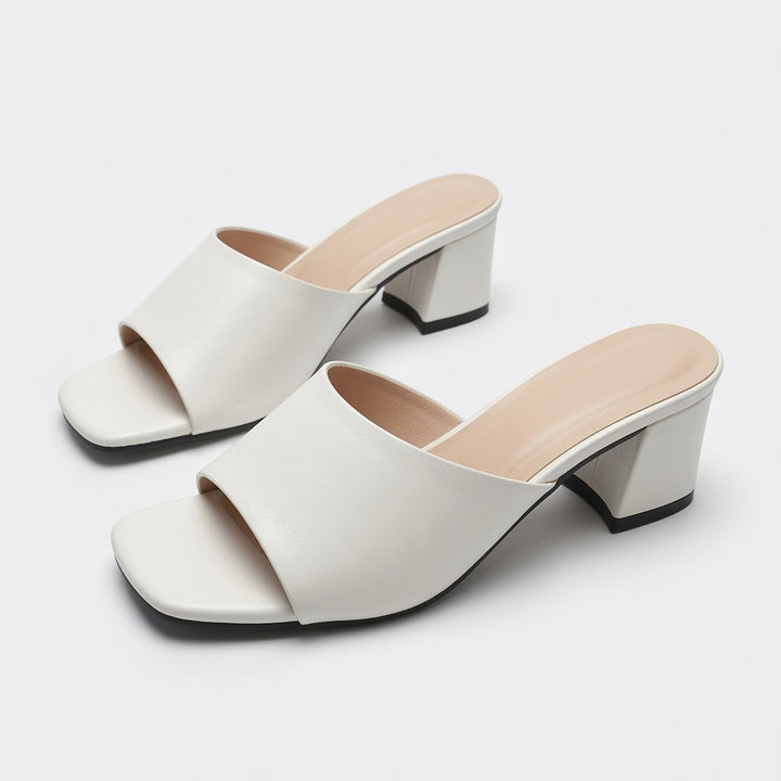 Square Toe Block Heel Slide Sandals