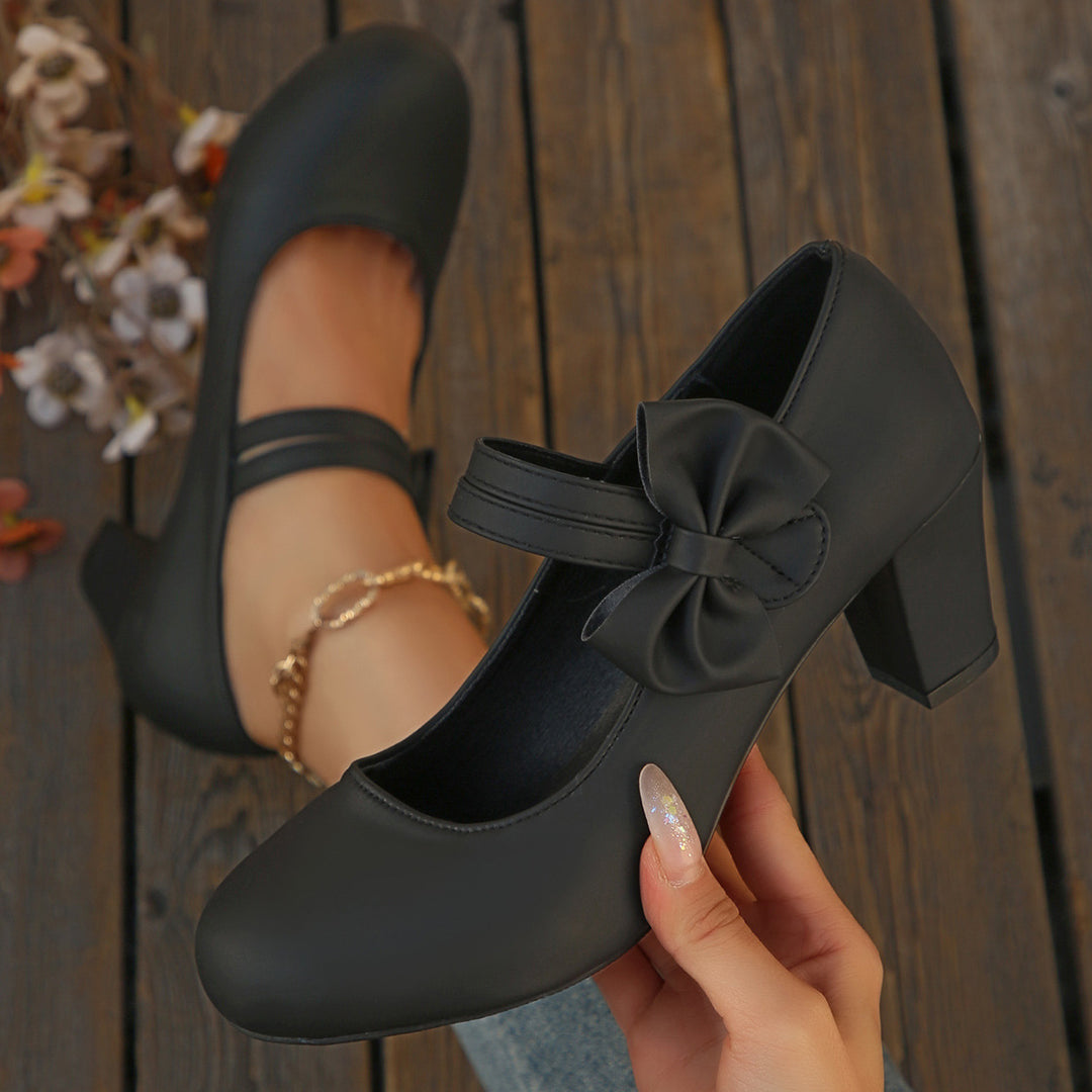 SUNKISSEDSTEP Women’s Bow Detail Mary Jane Block Heels