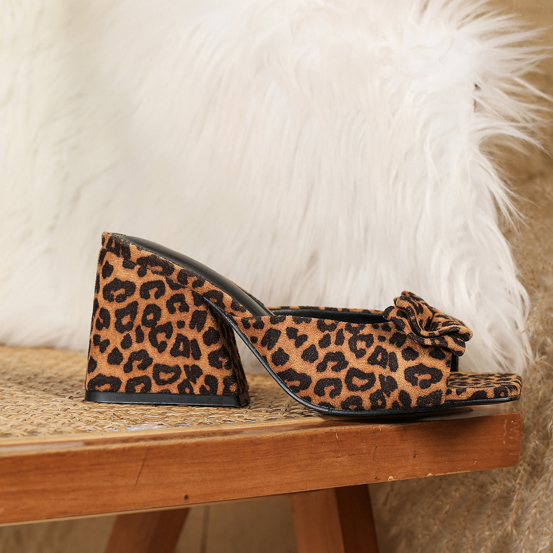 SUNKISSEDSTEP Women’s Leopard Bow Block Heel Sandals (US 6–9.5)