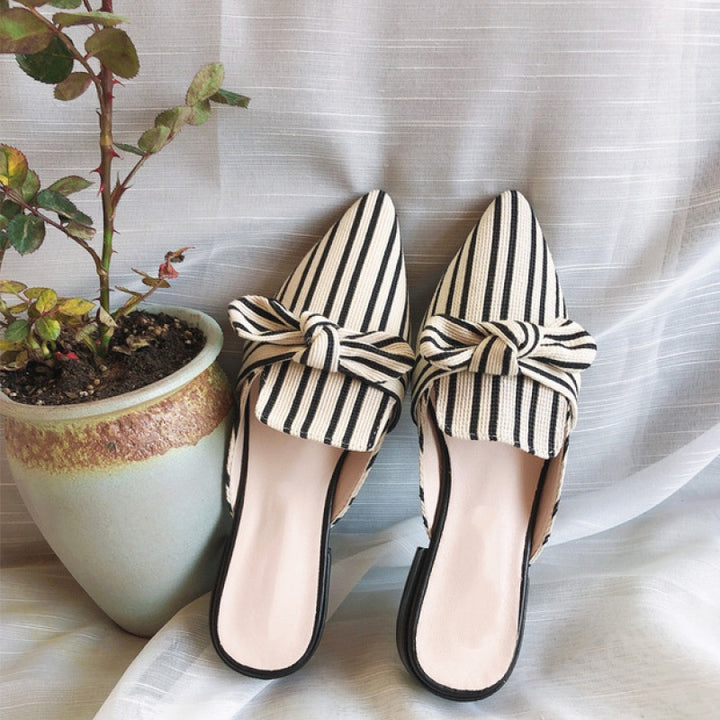 SUNKISSEDSTEP Women’s Riviera Bow Stripe Mule Heels