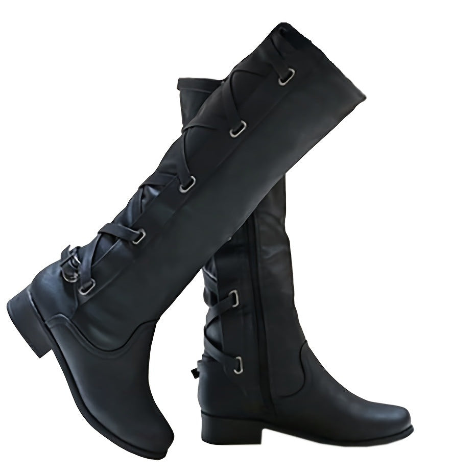 SUNKISSEDSTEP Women’s Classic Lace-Up Knee-High Rider Boots