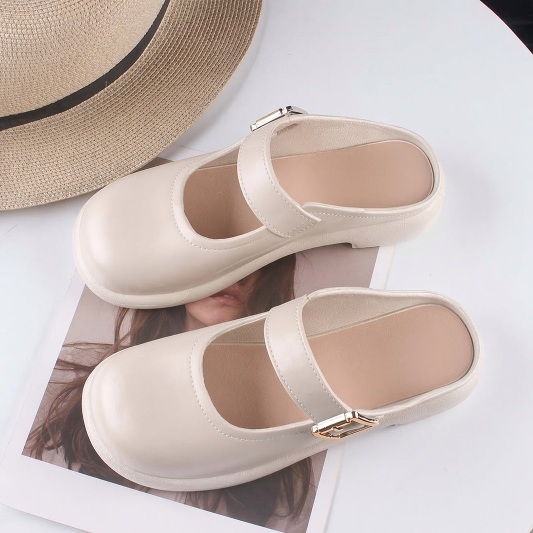 SUNKISSEDSTEP Women’s Buckle Strap Closed Toe Mule Sandals