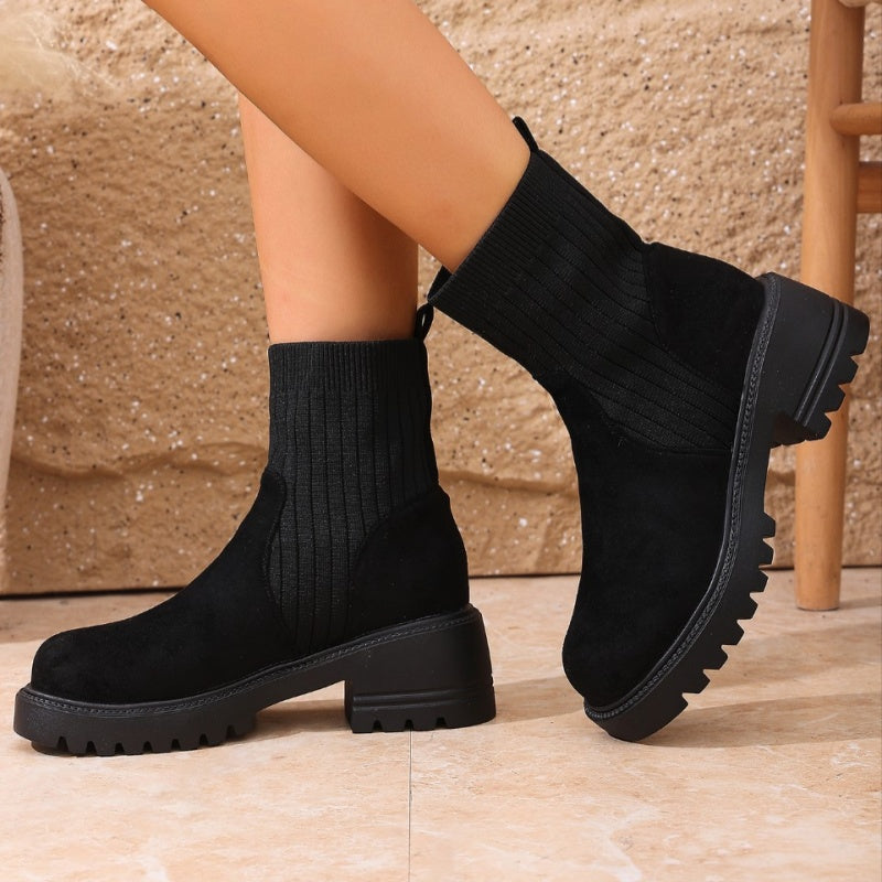 SUNKISSEDSTEP Women’s Suede Knit Ankle Boots