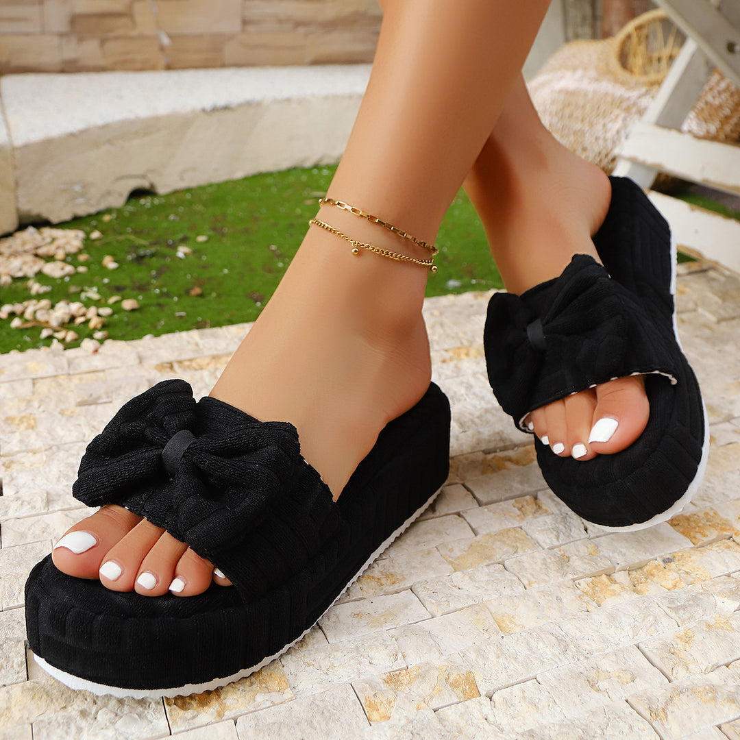 SUNKISSEDSTEP Women’s Bow Plush Platform Slide Sandals
