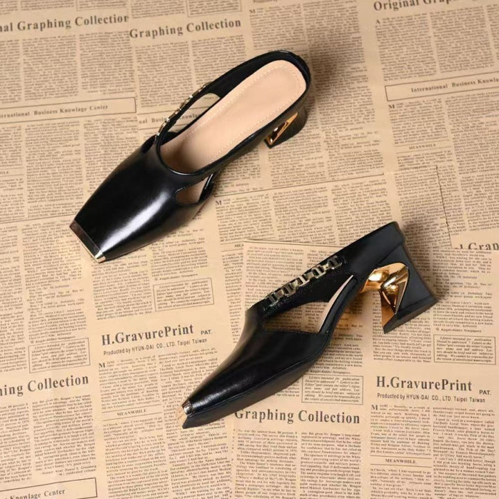 French Square Toe Slingback Heels