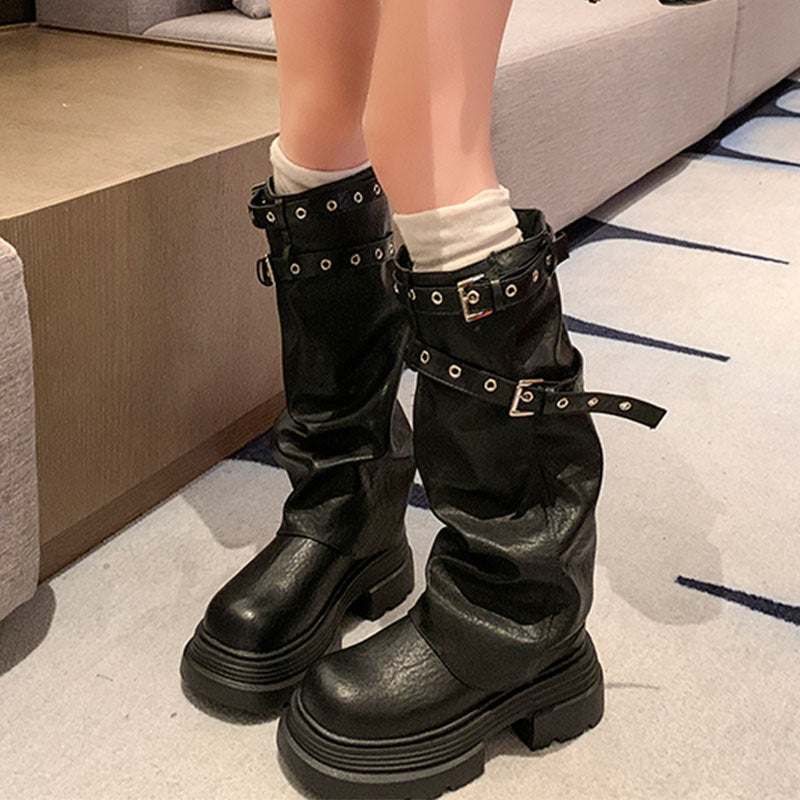 SUNKISSEDSTEP Women’s Multi-Buckle Platform Combat Boots