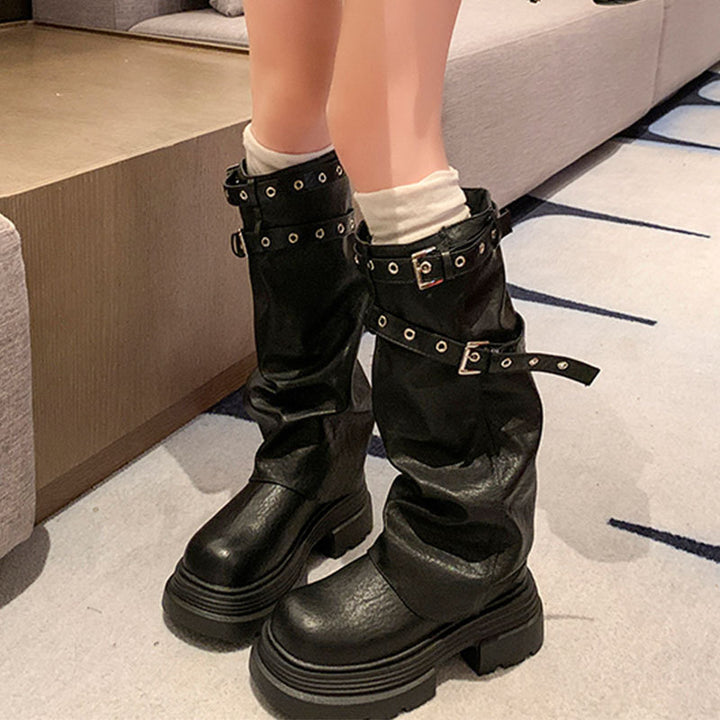 SUNKISSEDSTEP Women’s Multi-Buckle Platform Combat Boots