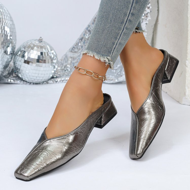 SUNKISSEDSTEP Women’s Metallic Square-Toe Mule Heels
